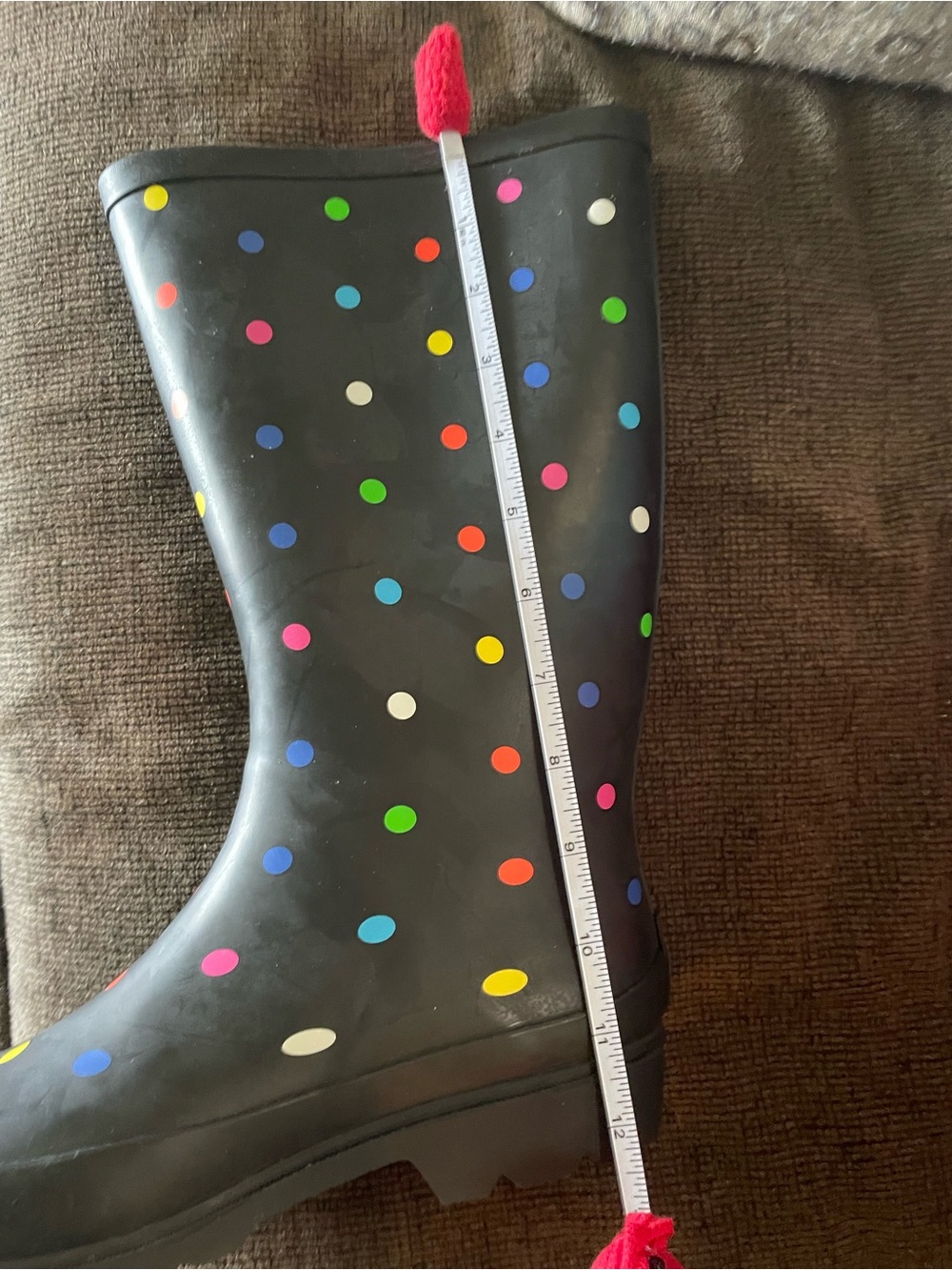 Black Polka Dot Women's Rain Boots - Colorful Dot Mid-Calf - Picture 6 of 8